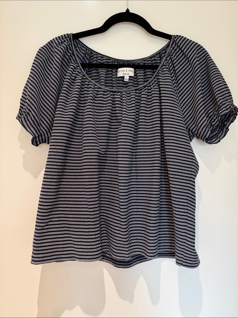 Madewell Navy and White Striped Puff-Sleeve Tunic Top